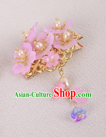 Chinese Ancient Traditional Hanfu Pink Flowers Hair Claws Handmade Classical Hair Accessories for Women