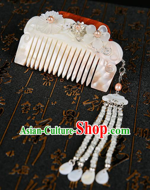 Chinese Ancient Traditional Hanfu Carving Shell Hair Comb Handmade Classical Hair Accessories for Women