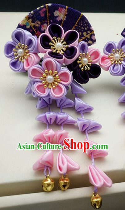 Asian Japanese Traditional Geisha Purple Hairpins Japan Kimono Handmade Classical Hair Accessories for Women
