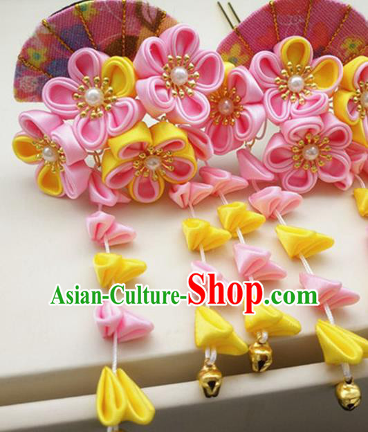 Asian Japanese Traditional Geisha Pink Hairpins Japan Kimono Handmade Classical Hair Accessories for Women