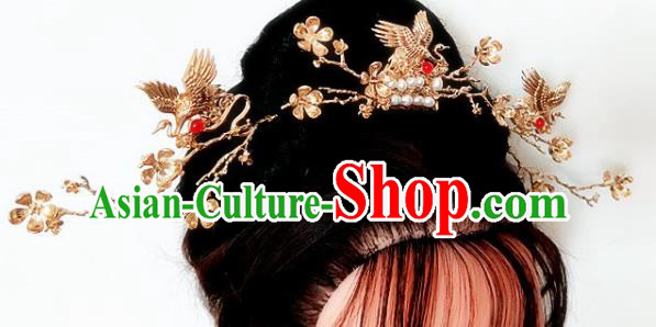 Chinese Ancient Traditional Cranes Hairpins Handmade Classical Hair Accessories Complete Set for Women