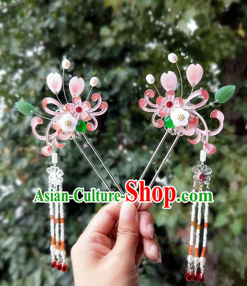 Chinese Ancient Traditional Hanfu Pink Hairpins Handmade Classical Hair Accessories for Women