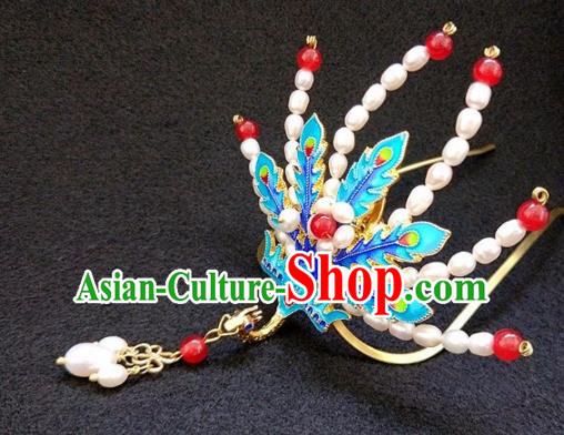 Chinese Ancient Traditional Pearls Phoenix Tassel Hairpins Handmade Classical Hair Accessories for Women