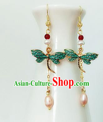 Chinese Ancient Handmade Dragonfly Earrings Traditional Classical Hanfu Ear Jewelry Accessories for Women