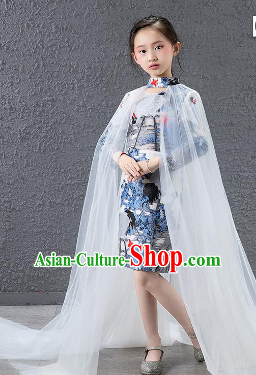 Children Modern Dance Costume Chinese Compere Catwalks Full Dress for Kids