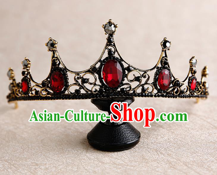 Handmade Top Grade Bride Red Jewel Hair Clasp Hair Accessories Baroque Queen Royal Crown for Women