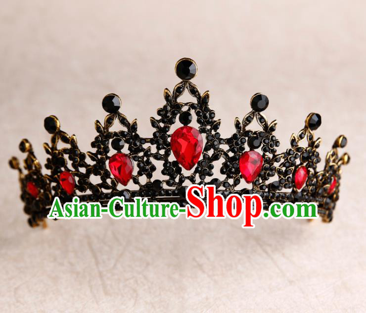 Handmade Top Grade Bride Red Crystal Royal Crown Hair Accessories Baroque Queen Hair Clasp for Women