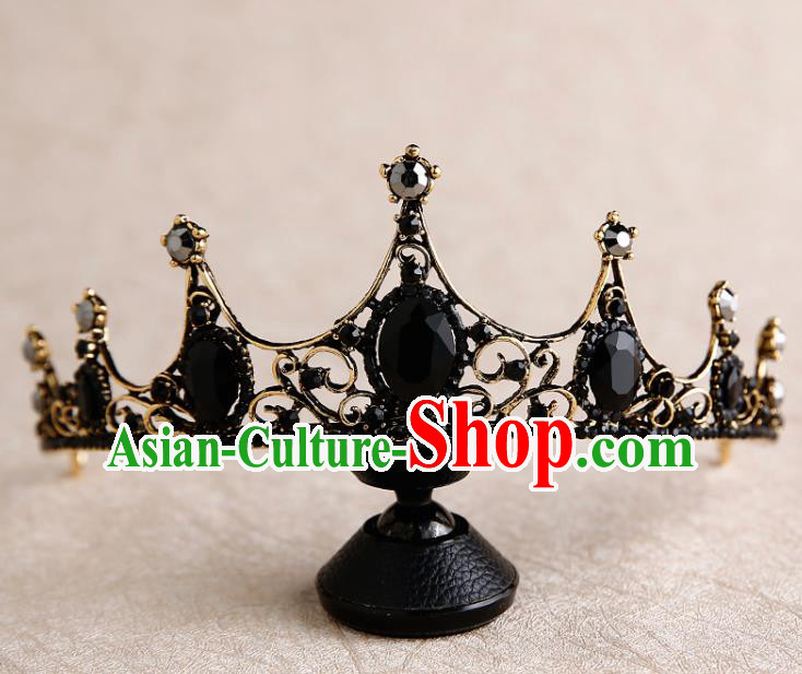 Handmade Top Grade Bride Royal Crown Black Hair Accessories Baroque Queen Hair Clasp for Women