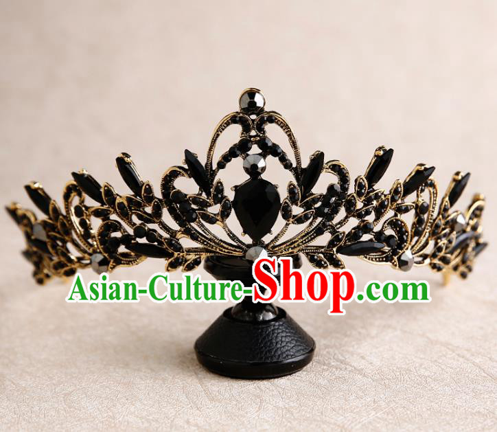 Handmade Top Grade Bride Black Royal Crown Hair Accessories Baroque Queen Hair Clasp for Women