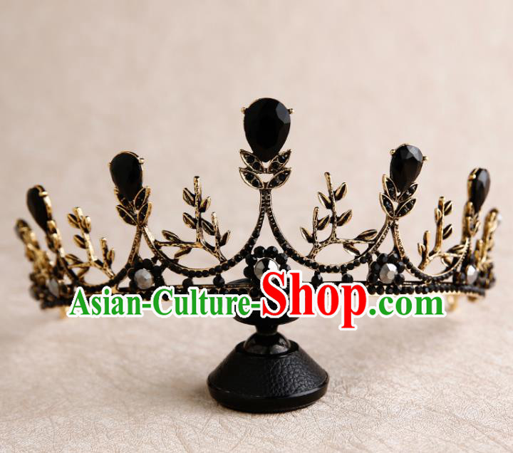 Handmade Top Grade Bride Royal Crown Hair Accessories Baroque Queen Black Hair Clasp for Women