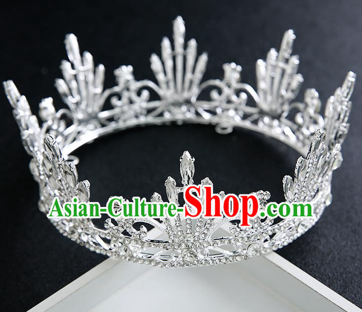 Handmade Top Grade Bride Round Royal Crown Hair Accessories Baroque Queen Crystal Hair Clasp for Women