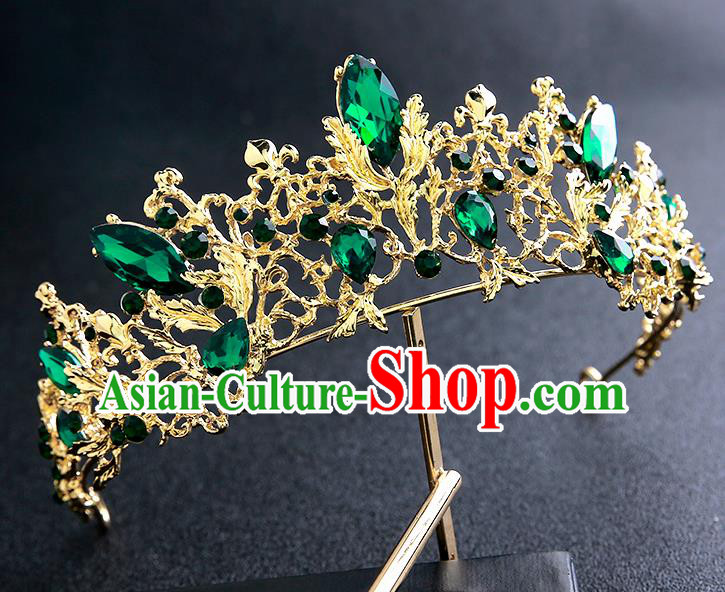 Top Grade Handmade Baroque Green Crystal Royal Crown Hair Accessories Princess Hair Clasp for Women