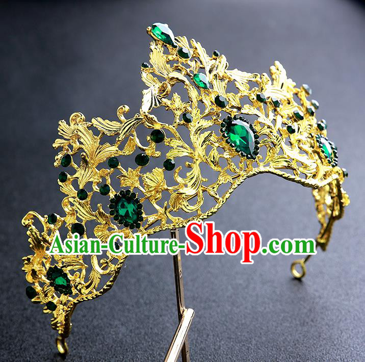 Top Grade Handmade Baroque Court Golden Royal Crown Hair Accessories Princess Hair Clasp for Women