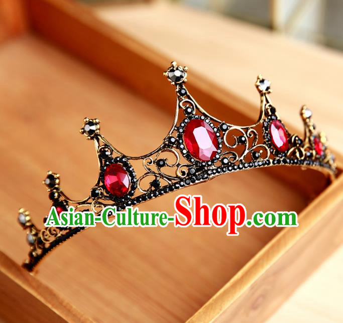 Handmade Top Grade Bride Ruby Hair Clasp Hair Accessories Baroque Queen Royal Crown for Women