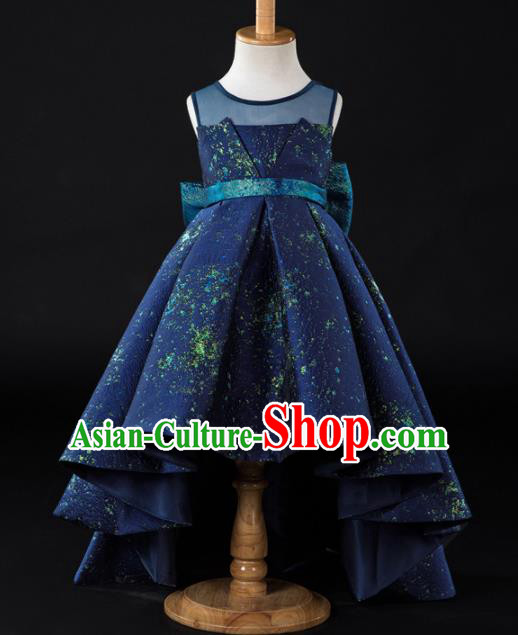 Children Princess Catwalks Costume Girls Compere Modern Dance Navy Full Dress for Kids