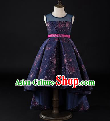 Children Princess Catwalks Costume Girls Compere Modern Dance Purple Full Dress for Kids