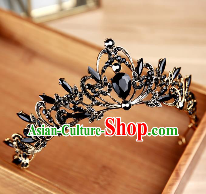 Handmade Top Grade Bride Black Hair Clasp Hair Accessories Baroque Queen Royal Crown for Women