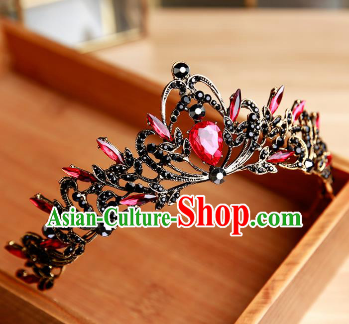 Handmade Top Grade Bride Red Hair Clasp Hair Accessories Baroque Queen Royal Crown for Women