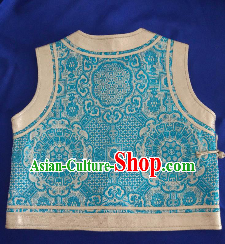 Traditional Chinese Mongol Nationality Costumes Mongols Female Folk Dance Blue Vest for Women