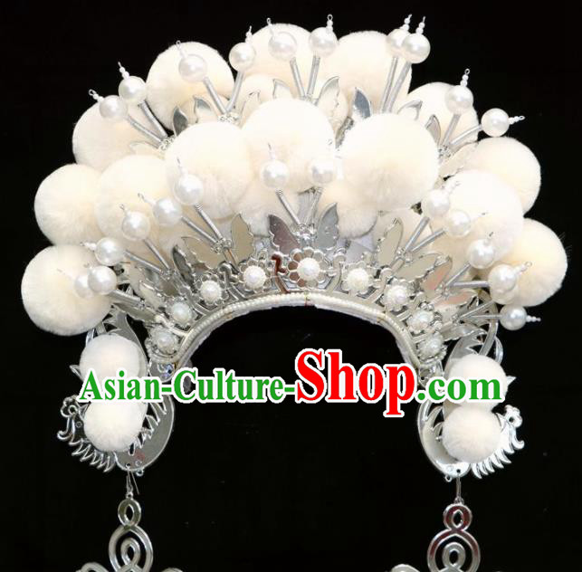 Traditional Chinese Beijing Opera Princess Hats Peking Opera Diva White Phoenix Coronet for Women