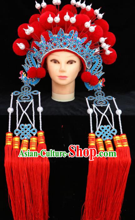 Traditional Chinese Peking Opera Diva Red Phoenix Coronet Beijing Opera Princess Hats for Women