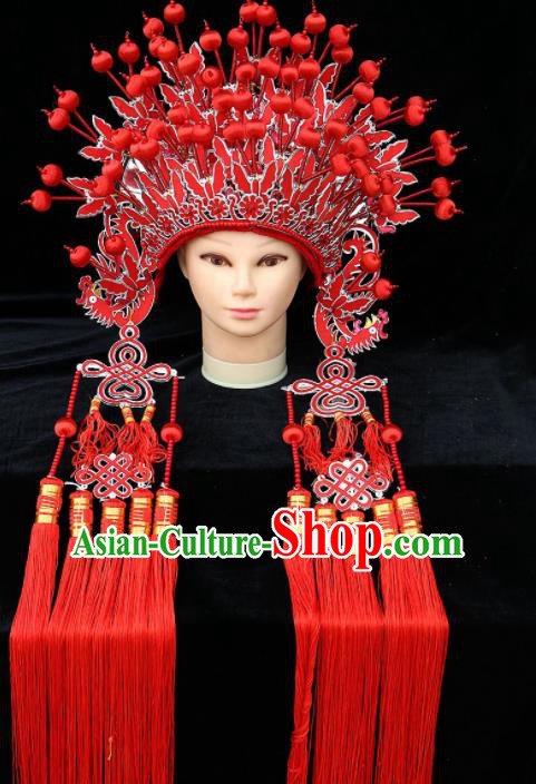 Chinese Traditional Peking Opera Bride Red Phoenix Coronet Beijing Opera Princess Chaplet Hats for Women