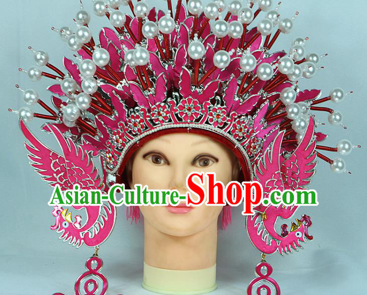 Chinese Traditional Peking Opera Bride Phoenix Coronet Beijing Opera Princess Rosy Chaplet Hats for Women