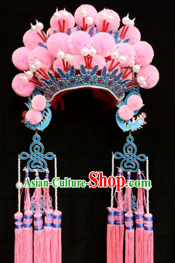 Chinese Traditional Peking Opera Actress Bride Pink Phoenix Coronet Beijing Opera Princess Chaplet Hats for Women