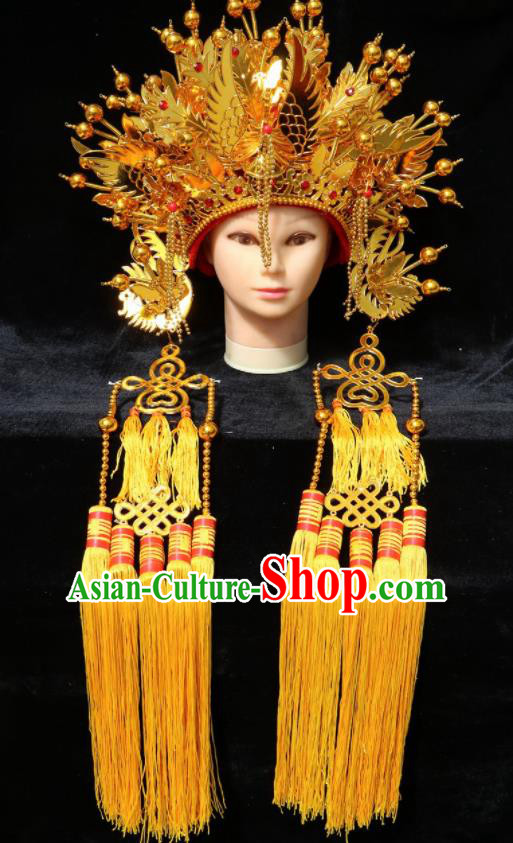 Chinese Traditional Peking Opera Actress Bride Golden Phoenix Coronet Beijing Opera Princess Chaplet Hats for Women