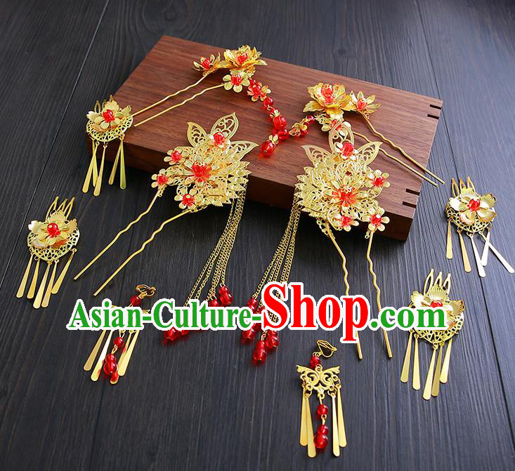 Chinese Ancient Traditional Hanfu Wedding Hair Clip Hairpins Handmade Classical Hair Accessories Complete Set for Women