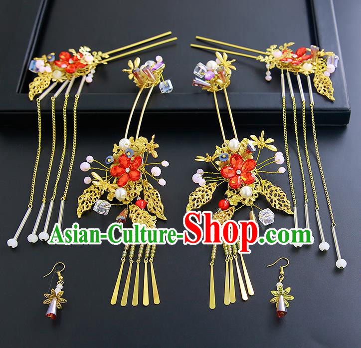 Chinese Ancient Traditional Hanfu Tassel Hair Clips Hairpins Handmade Classical Hair Accessories Complete Set for Women