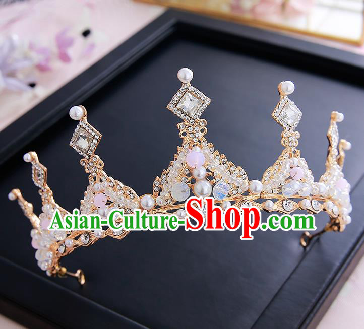 Top Grade Handmade Baroque Crystal Pearls Royal Crown Hair Accessories Princess Hair Clasp for Women