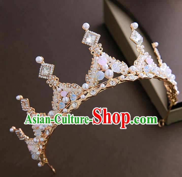 Top Grade Handmade Baroque Crystal Pearls Royal Crown Hair Accessories Princess Hair Clasp for Women