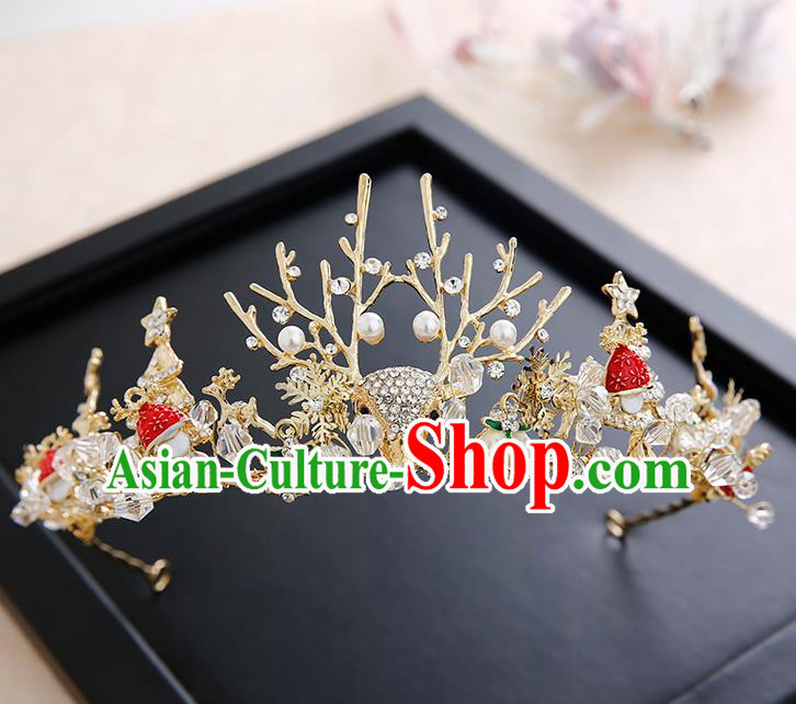 Top Grade Handmade Baroque Crystal Antlers Royal Crown Hair Accessories Princess Hair Clasp for Women