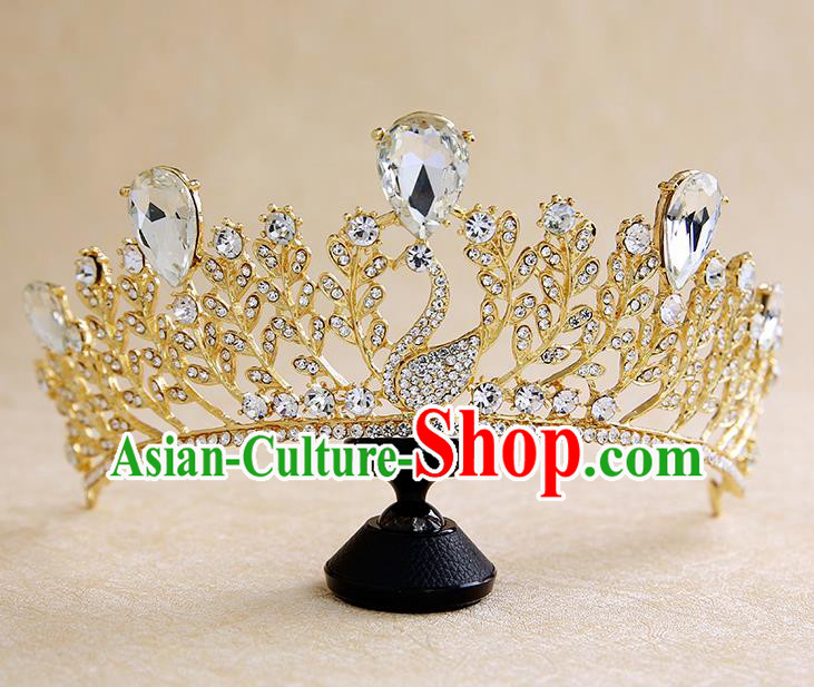 Handmade Baroque Crystal Swan Royal Crown Hair Accessories Princess Hair Clasp for Women