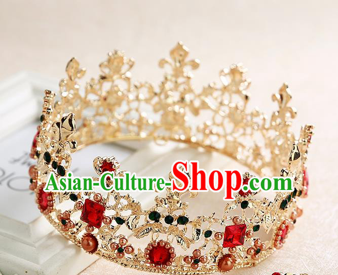 Handmade Baroque Red Crystal Royal Crown Hair Accessories Princess Hair Clasp for Women