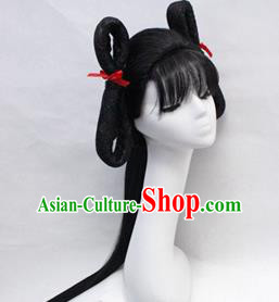 Chinese Ancient Cosplay Swordswoman Wigs Traditional Young Lady Chignon Handmade Wig Sheath