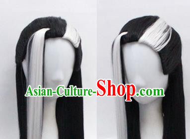 Chinese Ancient Cosplay Swordsman Wigs Traditional Knight Chignon Handmade Wig Sheath