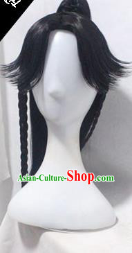 Chinese Ancient Cosplay Young Swordsman Wigs Traditional Knight Chignon Handmade Wig Sheath