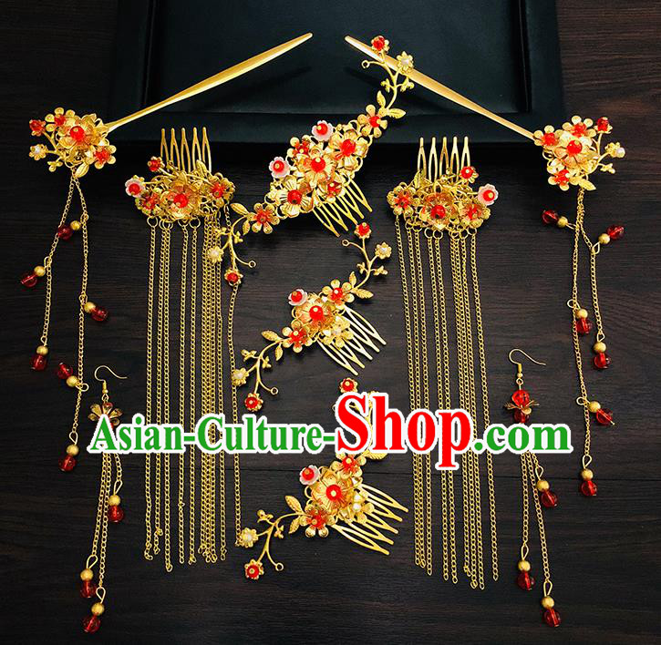 Chinese Ancient Traditional Hanfu Golden Hairpins Handmade Bride Classical Hair Accessories for Women