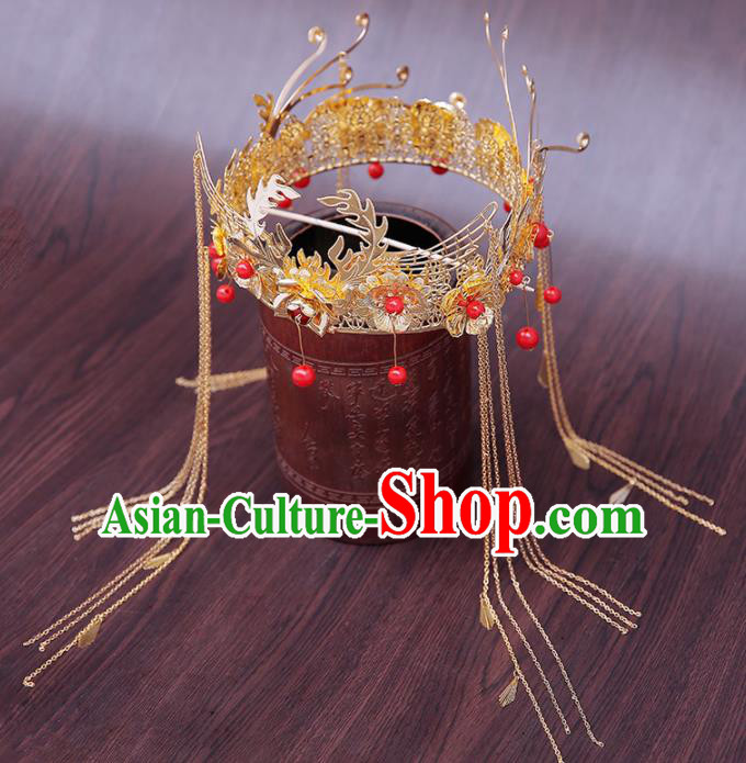 Chinese Ancient Traditional Hanfu Hairpins Handmade Bride Phoenix Coronet Classical Hair Accessories for Women