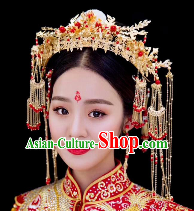 Chinese Ancient Traditional Hanfu Hairpins Handmade Bride Jade Phoenix Coronet Classical Hair Accessories for Women