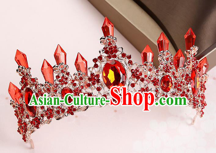 Handmade Baroque Red Crystal Royal Crown Hair Accessories Princess Hair Clasp for Women