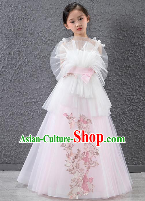 Children Stage Performance Catwalks Costume Compere Princess Pink Veil Full Dress for Girls Kids