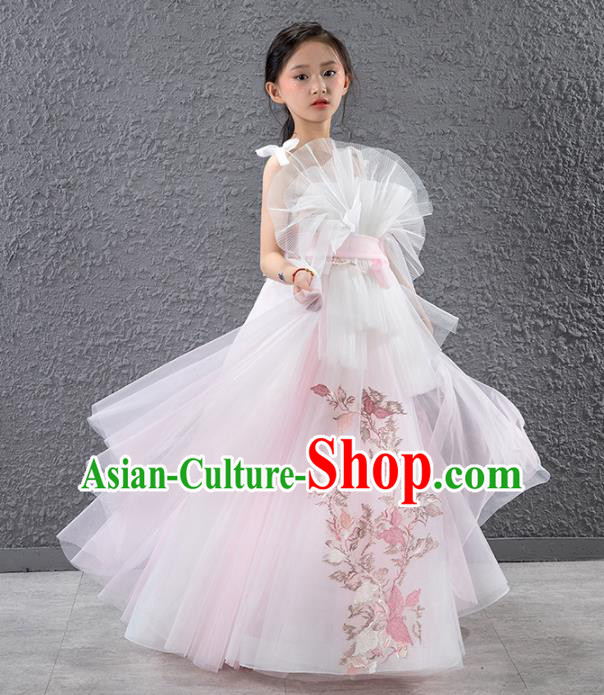 Children Stage Performance Catwalks Costume Compere Princess Pink Veil Full Dress for Girls Kids