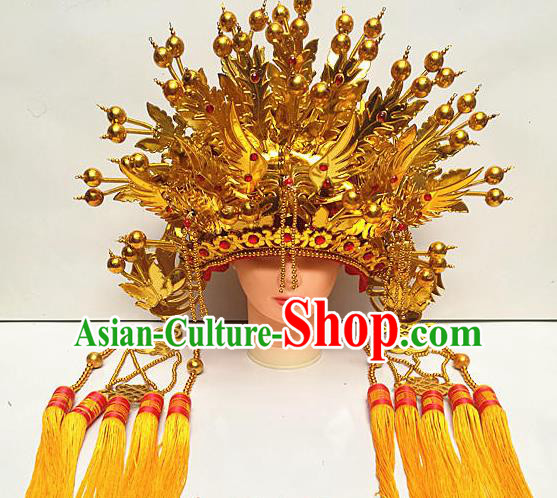 Chinese Traditional Peking Opera Actress Empress Phoenix Coronet Beijing Opera Golden Chaplet Hats for Women