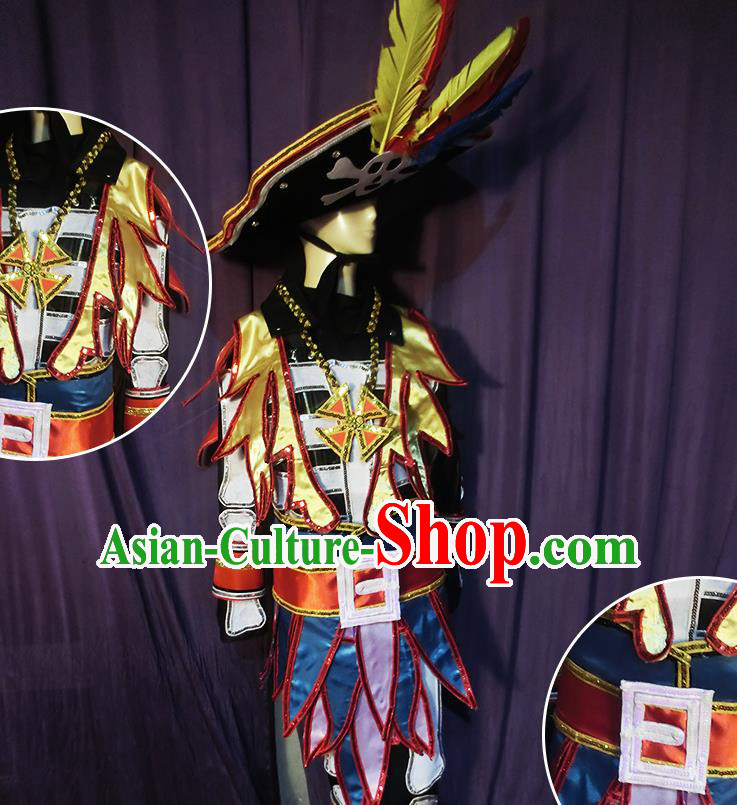 Halloween Cosplay Pirate Stage Show Costumes Brazilian Carnival Parade Clothing and Hat for Men