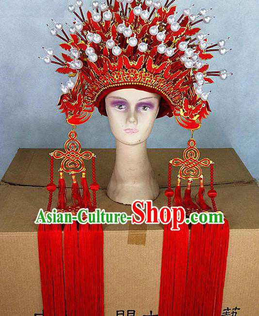 Chinese Traditional Peking Opera Red Butterfly Phoenix Coronet Beijing Opera Diva Chaplet Hats for Women