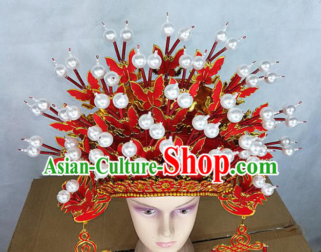 Chinese Traditional Peking Opera Red Butterfly Phoenix Coronet Beijing Opera Diva Chaplet Hats for Women