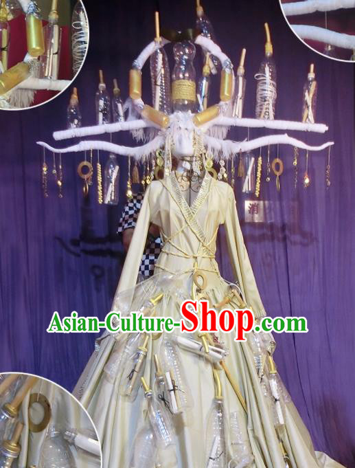 Halloween Cosplay Stage Show Costumes Brazilian Carnival Parade White Dress and Headwear for Women